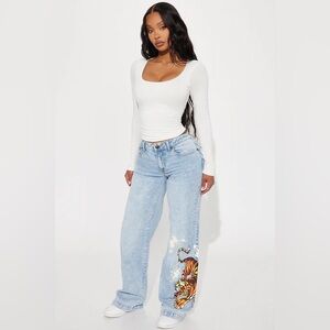 Ed Hardy Crawling Tiger Stretch Wide Leg Jeans - Retro Light Wash